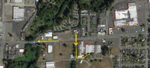 Overhead map of the Lynden Fairgrounds WECU Expo Building on Front St. from West to East,19th St. to 17th St.